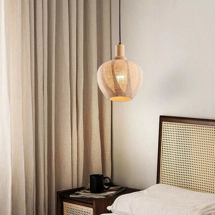 Kadirelli - Hanglamp – Plafonniere Plafondlamp – Japandi Hang Lamp – Beige – Slaapkamer Lamp – Hanglamp Eetkamer – Stof/Glas