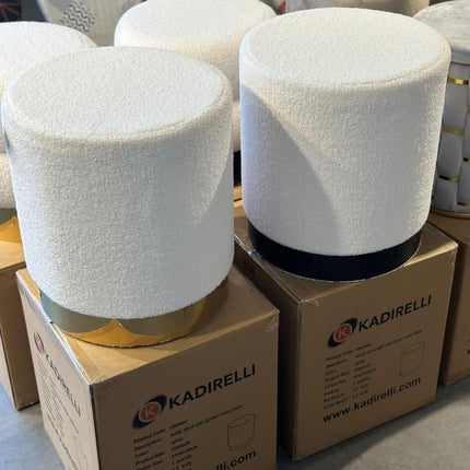 Kadirelli Teddy Pouf – 40 cm x 45 cm – Weiß / Schwarz – Samt – Samt – Hotel Chic