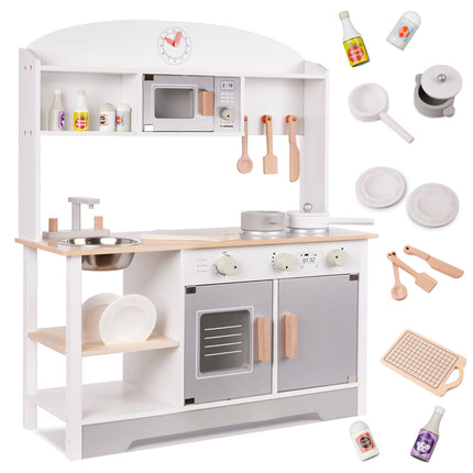 Spielküche aus Holz - Modern - Kinderküche inkl. 11 Spielzeugküchenzubehör - Luxuriös und Komplett - Premium