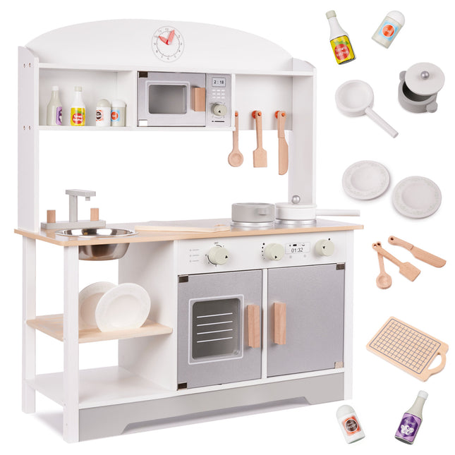 Speelkeuken Hout - Modern - Kinderkeuken incl. 11 Speelgoed Keukenaccessoires - Luxe en Compleet - Premium