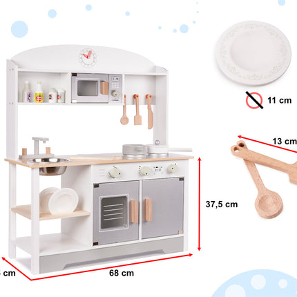Spielküche aus Holz - Modern - Kinderküche inkl. 11 Spielzeugküchenzubehör - Luxuriös und Komplett - Premium