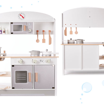 Spielküche aus Holz - Modern - Kinderküche inkl. 11 Spielzeugküchenzubehör - Luxuriös und Komplett - Premium