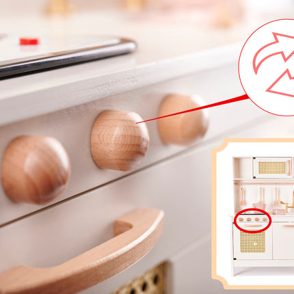 Holz Spielküche Rosa - Boho - Retro - Kinderküche inkl. 8 Spielzeugküchenzubehör - Luxuriös und Komplett - Premium