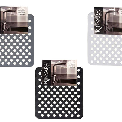 Set van 3 Gootsteenmatten – Vierkant 28x31 cm – Wit, Grijs en Zwart - PVC