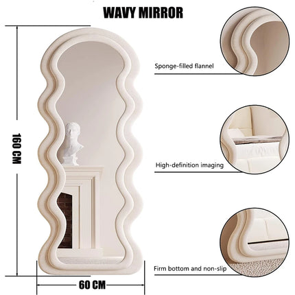 Staande Spiegel - Passpiegel - Wavy Mirror - Teddy Spiegel - 160x60 cm - Wit - Japandi - Organisch