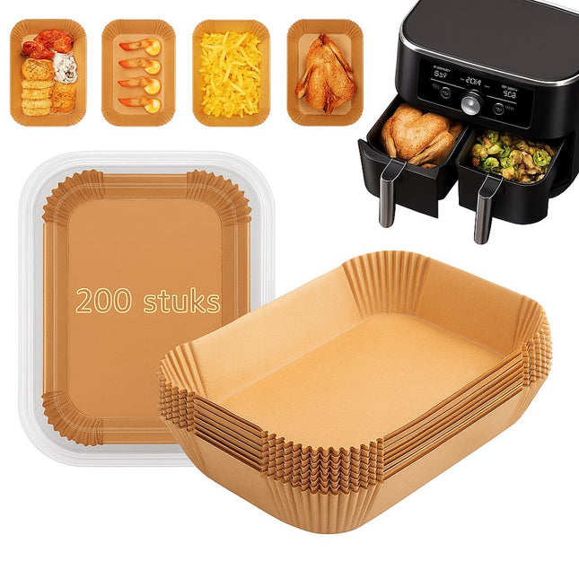 Airfryer bakpapier voor dubbele mand – 22×14 cm – 200 stuks - Seprio