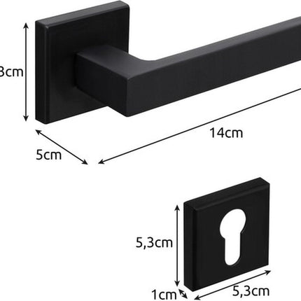 Aluminium Deurklink - Mat Zwart - Met Sleutelrozet - Vierkant Rozet - Compleet Deurbeslag Set - Seprio