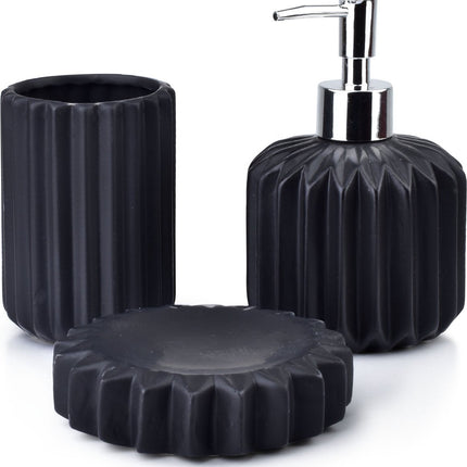 Badkameraccessoire Set - Zeepdispenser, Zeephouder en Beker - Keramiek - Zwart - Stijlvolle Badkameraccessoires - Seprio
