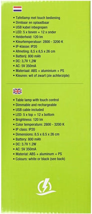 Benson Dimbare LED tafellamp - touch bediening - kleurenmix - 8,5 x 8,5 x 26 cm - Seprio