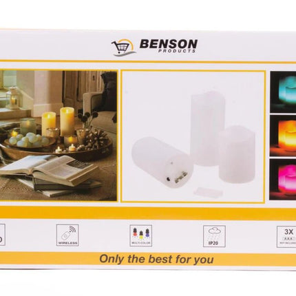 Benson - LED Kaarsen Set - RGB - incl. Afstandsbediening - 3 Stuks - Realistische Vlam - Seprio