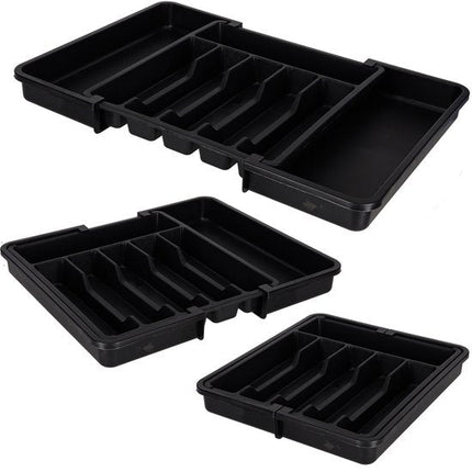 Bestek Organizer Lade - Uitschuifbare Bestekbak - Verstelbare Lade Organizer 33 - 56,5 cm - 8 Vakken - Bestekindeler voor Keukenlade - Zwart - Kunststof Bestekhouder - Seprio