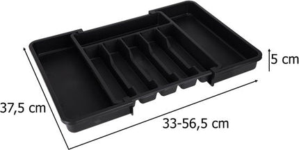 Bestek Organizer Lade - Uitschuifbare Bestekbak - Verstelbare Lade Organizer 33 - 56,5 cm - 8 Vakken - Bestekindeler voor Keukenlade - Zwart - Kunststof Bestekhouder - Seprio