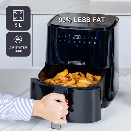 BLACK+DECKER - Airfryer - Heteluchtfriteuse - 5L - 8 Programma's - Antiaanbaklaag - Zwart - 1450W - Seprio