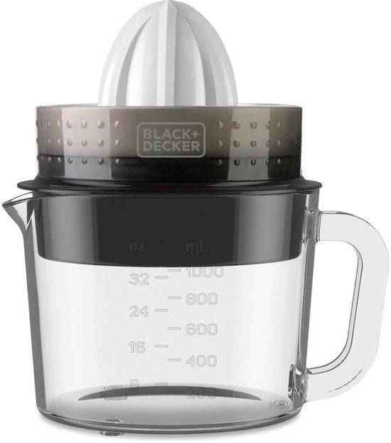 BLACK+DECKER - Automatische Citruspers 30W | Glazen Kom 1L | Dubbele Rotatierichting | Pulpregelaar | Verwijderbare Kegels | Vaatwasmachinebestendig | Compact Opbergsysteem - Seprio