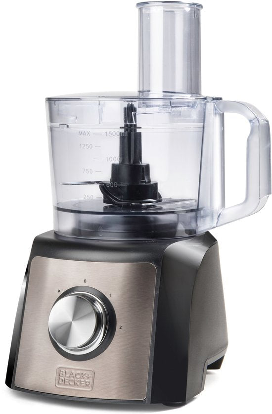 BLACK+DECKER - BXFPA1200E - Keukenmachine 1.200 W - Karaf 1,5L - 2 Snelheden/Turbofunctie - 8 Accessoires - Roestvrijstalen Afwerking - Anti - vingerafdruk - BPA - vrij - Seprio