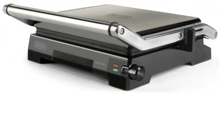 BLACK+DECKER BXGR2200E Grill - 2200W Contactgrill en Grillplaat - Kanteldeksel met 6 Standen - 180° Openklapbaar - 29x23 cm Antiaanbakplaat - PFOA - vrij - RVS Behuizing - Voor Panini, Vlees, Groenten en Vis - Seprio