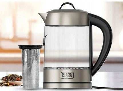 Black+Decker - Elektrische waterkoker BXKE2205E | 2200W | 1,7L glazen houder | roestvrijstalen filter | digitale temperatuurregelaar 60 - 100ºC | LED - verlichting | 360° rotatie | luchtdicht deksel - Seprio