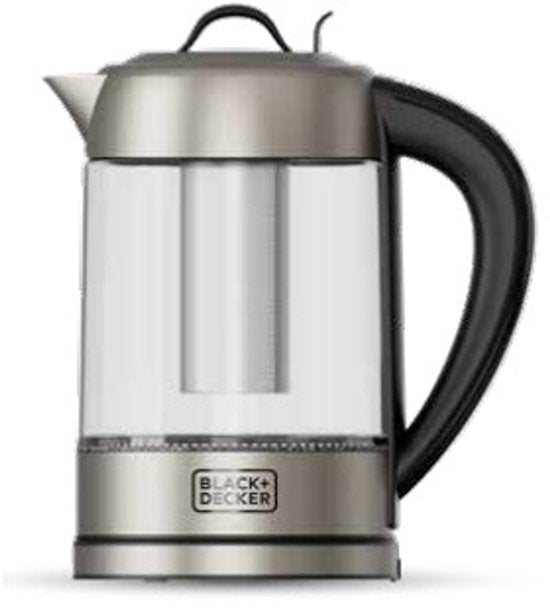 Black+Decker - Elektrische waterkoker BXKE2205E | 2200W | 1,7L glazen houder | roestvrijstalen filter | digitale temperatuurregelaar 60 - 100ºC | LED - verlichting | 360° rotatie | luchtdicht deksel - Seprio