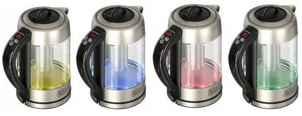 Black+Decker - Elektrische waterkoker BXKE2205E | 2200W | 1,7L glazen houder | roestvrijstalen filter | digitale temperatuurregelaar 60 - 100ºC | LED - verlichting | 360° rotatie | luchtdicht deksel - Seprio