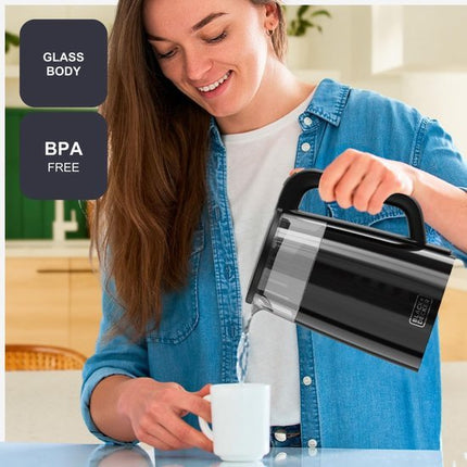 Black+Decker - Elektrische Waterkoker BXKE2206E | 2200W | 1,7L Capaciteit | 7 Temperatuurniveaus | Glas met Dubbele Wandisolatie | 360º Draaibare Basis | Auto - Off | Verwijderbaar Filter - Seprio