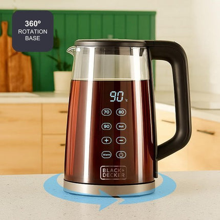 Black+Decker - Elektrische Waterkoker BXKE2206E | 2200W | 1,7L Capaciteit | 7 Temperatuurniveaus | Glas met Dubbele Wandisolatie | 360º Draaibare Basis | Auto - Off | Verwijderbaar Filter - Seprio