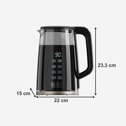 Black+Decker - Elektrische Waterkoker BXKE2206E | 2200W | 1,7L Capaciteit | 7 Temperatuurniveaus | Glas met Dubbele Wandisolatie | 360º Draaibare Basis | Auto - Off | Verwijderbaar Filter - Seprio