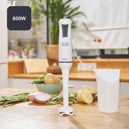 Black+Decker - Handblender BXHB500E 600W | Compact en Ergonomisch Ontwerp | Afneembare Kunststof Staaf | Anti - Spat | Inclusief Maatbeker | Kunststof | Wit - Seprio