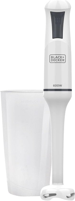 Black+Decker - Handblender BXHB500E 600W | Compact en Ergonomisch Ontwerp | Afneembare Kunststof Staaf | Anti - Spat | Inclusief Maatbeker | Kunststof | Wit - Seprio