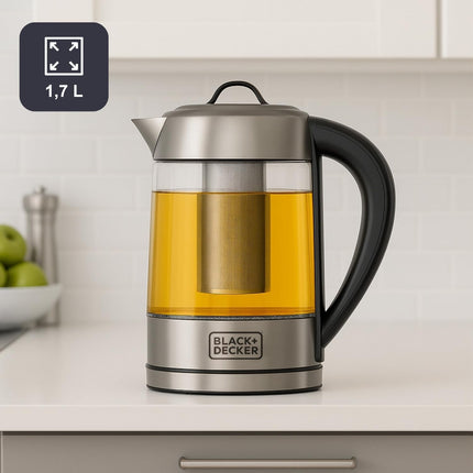 BLACK+DECKER - Waterkoker 1,7L - 2200W - Zwart, Roestvrijstaal, Transparant - LED - Digitale Thermostaat - Seprio