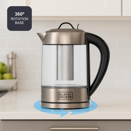 BLACK+DECKER - Waterkoker 1,7L - 2200W - Zwart, Roestvrijstaal, Transparant - LED - Digitale Thermostaat - Seprio