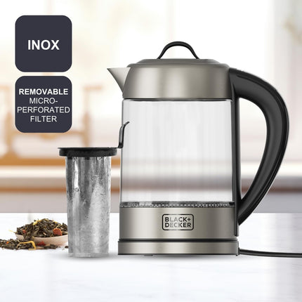 BLACK+DECKER - Waterkoker 1,7L - 2200W - Zwart, Roestvrijstaal, Transparant - LED - Digitale Thermostaat - Seprio