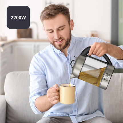 BLACK+DECKER - Waterkoker 1,7L - 2200W - Zwart, Roestvrijstaal, Transparant - LED - Digitale Thermostaat - Seprio