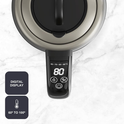 BLACK+DECKER - Waterkoker 1,7L - 2200W - Zwart, Roestvrijstaal, Transparant - LED - Digitale Thermostaat - Seprio