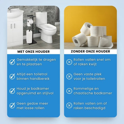 Byamos - Vrijstaande WC Rolhouder – Toiletrolhouder Met Plankje – 618 x 160 x 110 mm – Zwart - WC - Butler - Seprio