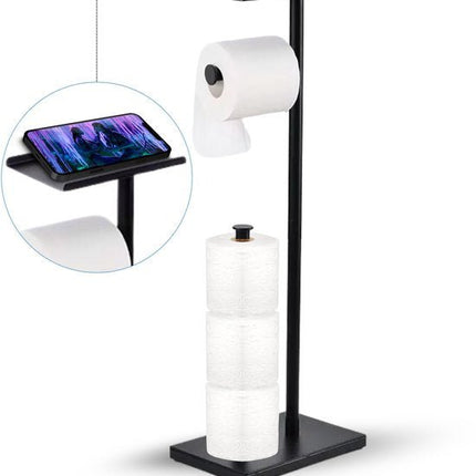 Byamos - Vrijstaande WC Rolhouder – Toiletrolhouder Met Plankje – 618 x 160 x 110 mm – Zwart - WC - Butler - Seprio