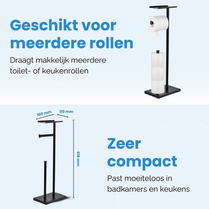 Byamos - Vrijstaande WC Rolhouder – Toiletrolhouder Met Plankje – 618 x 160 x 110 mm – Zwart - WC - Butler - Seprio