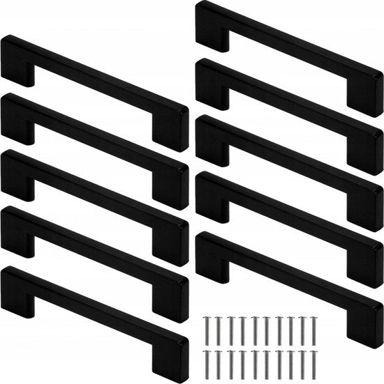Design Aluminium Handgreep Zwart - Set van 10 Stuks - Handvaten Badkamer - Handgrepen Kast - Handgreep - Handgreep Keukenkastjes - Handgrepen voor Deurtjes - 128 mm - 10 Stuks - Seprio
