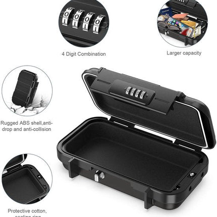 Draagbare Safe Box - Mini Kluis met 4 - Cijferig Codeslot - Veiligheidsbox voor Telefoon Sleutels Geld & Waardevolle Spullen - Inclusief Staalkabel - Shockproof ABS Behuizing - Reiskluis voor Auto Thuis Vakantie & Sportschool - Seprio