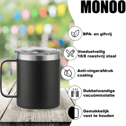 Dubbelwandige Koffiekop - 350 ml - RVS Mok - Isolerende Beker - Hittebestendig - Seprio