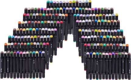 Dubbelzijdige Alcoholmarkers 168 - delig – Twinmarkers in Etui – Dual Tip Stiften met Dikke & Dunne Punt – Kleurstiften voor Tekenen, Handlettering & Bullet Journals - Seprio