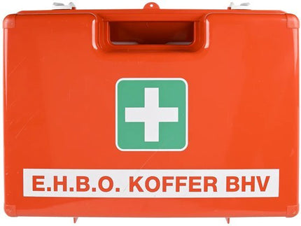 E.H.B.O. Koffer BHV - Complete Verbanddoos volgens Nederlandse Richtlijnen - Inclusief Pleisters Kompressen Windsels Reddingsdeken Handschoenen & Tools - Oranje Verbandkoffer 32x23x13 cm - Noodpakket - Seprio