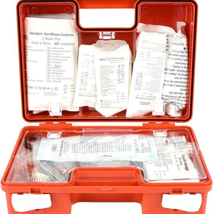 E.H.B.O. Koffer DIN 13157:2021 - Complete BHV Verbanddoos - Inclusief Pleisterset Verbanden Wondkompressen Reddingsdeken Ijspack Handschoenen & Tools - Professionele EHBO Set voor Bedrijf Thuis en Auto - 32x23x13 cm - Noodpakket - Seprio