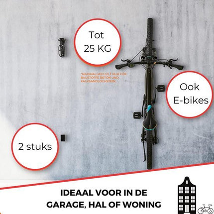 Fiets Ophangsysteem Set (2 stuks) - Ophangbeugel tot 25 kg - zwart - Seprio