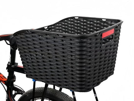 Fietsmand Achter - 18 L Boodschappenmand voor Bagagedrager - Draagkracht 8 kg - Rattan Look Kunststof PP - Met Reflector - Zwart - Seprio
