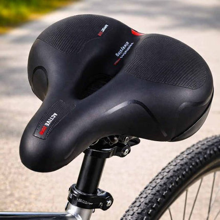 Fietszadel Extra Comfort - Schokdempend Foam met Dubbele Veren - Met Reflectorstrip en Ventilatie Opening - Universele 7 mm Rails - Voor Stadsfiets en Hybride Fiets - Zwart - Seprio