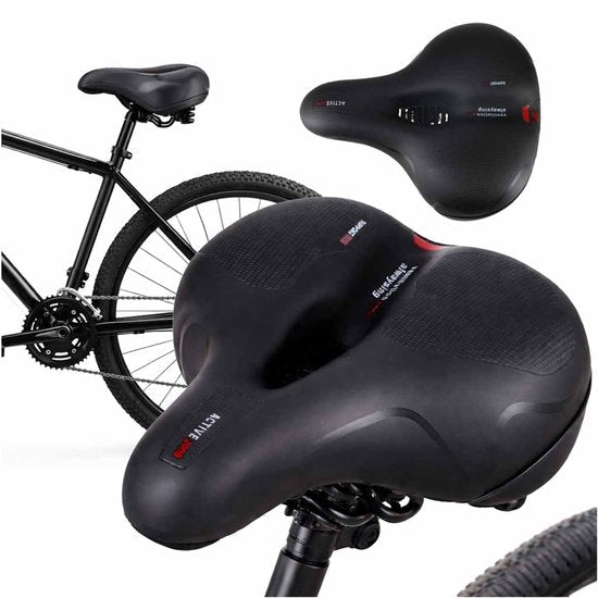Fietszadel Extra Comfort - Schokdempend Foam met Dubbele Veren - Met Reflectorstrip en Ventilatie Opening - Universele 7 mm Rails - Voor Stadsfiets en Hybride Fiets - Zwart - Seprio