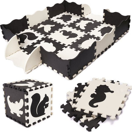 Foam Puzzelmat 25 - delig – Zwart/Wit – Speelkleed voor Baby’s en Kinderen – EVA Foam Speeltegels met Rand – Waterdicht & Antislip - Seprio