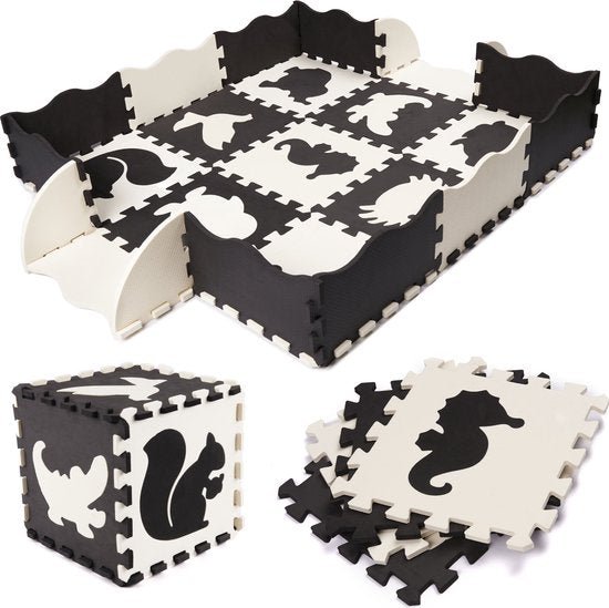 Foam Puzzelmat 25 - delig – Zwart/Wit – Speelkleed voor Baby’s en Kinderen – EVA Foam Speeltegels met Rand – Waterdicht & Antislip - Seprio