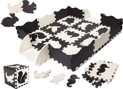 Foam Puzzelmat 25 - delig – Zwart/Wit – Speelkleed voor Baby’s en Kinderen – EVA Foam Speeltegels met Rand – Waterdicht & Antislip - Seprio
