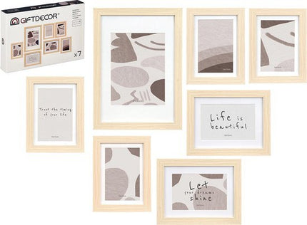 Gift Decor Collage fotolijst voor 7x foto - voor verschillende maten fotos - hout - Naturel look - Seprio